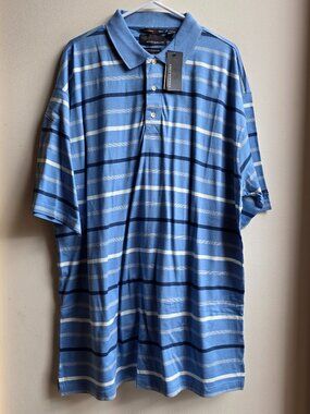 NWT Greg Norman Collection Blue Striped Golf Polo Shirt Big & Tall Size XXL